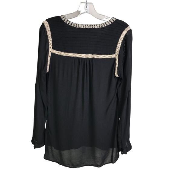 Daniel Rainn Top Sz Small Black Boho Trim Collared Tassel Front NWT - Picture 3 of 8